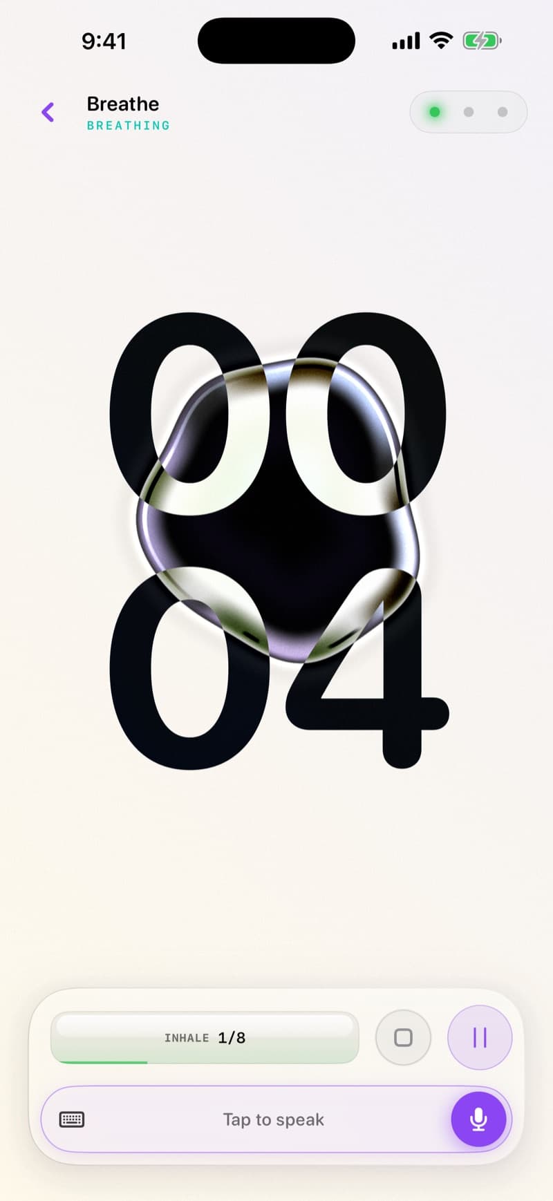 Ferro breathing session with the blob pulsing between oversized digits