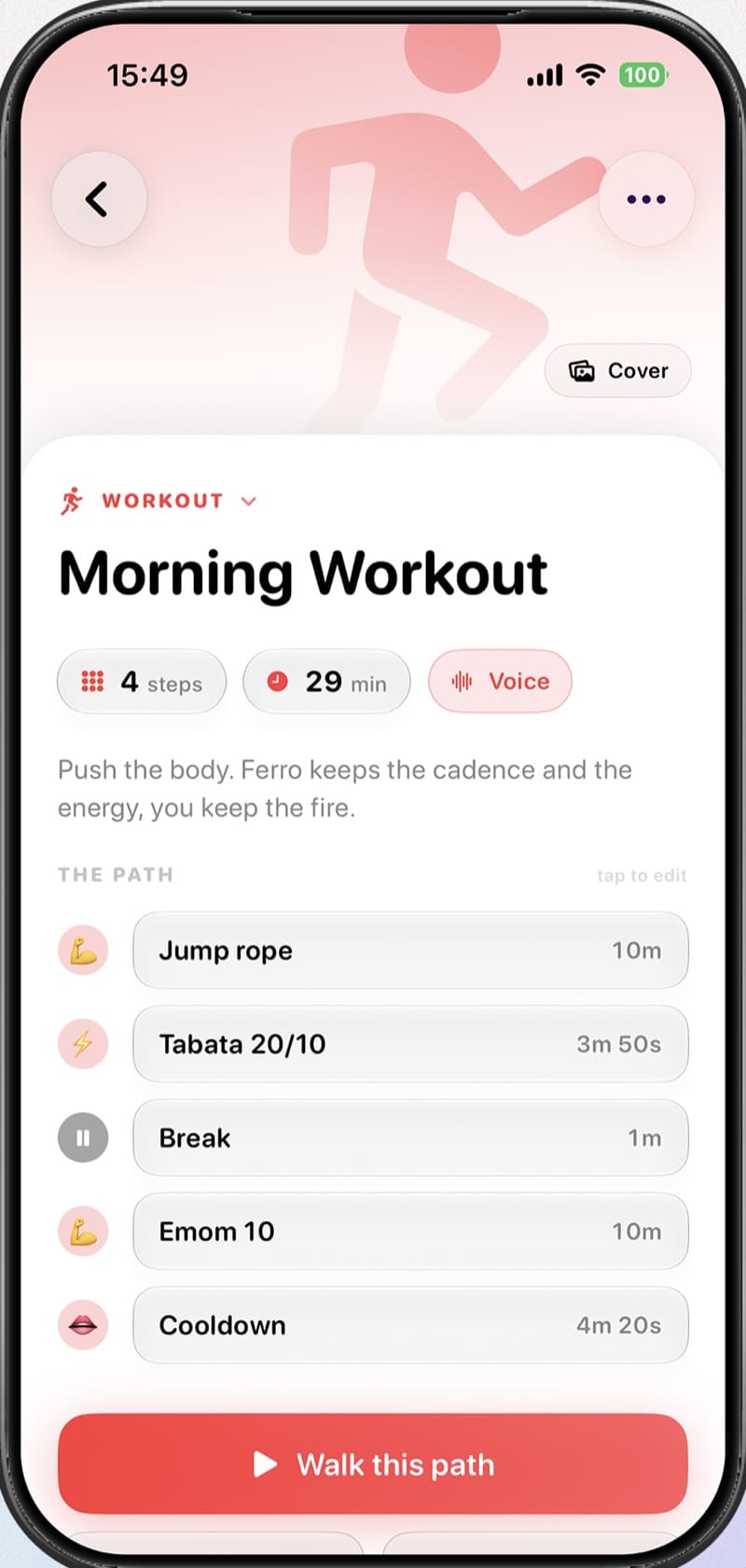 A Ferro flow: Morning Workout with jump rope, tabata, break, EMOM and cooldown steps